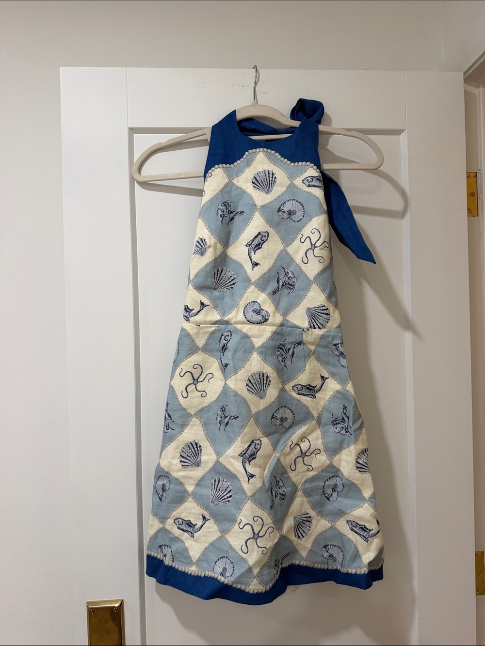 Alemais Kids Sea Life Apron Dress in Blue and Cream